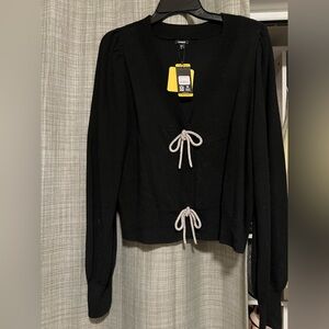 Express Black Cardigan with sparkly bow Ties